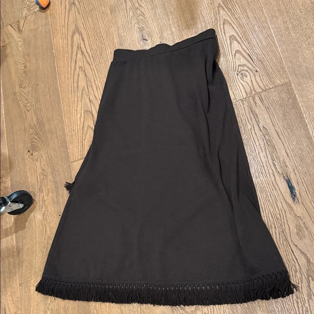 ST. JOHN Sport Santana Knit Tasseled Hem wool Faux Wrap Skirt‎ Brown med